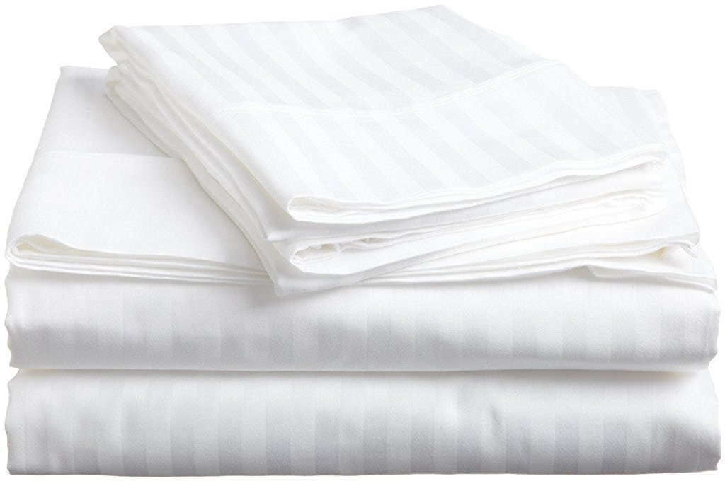 Måløv Linen Bedding Series Sleeper Sofa Bed Sheet Set ( Stripe ) Egyptian Cotton 500 Thread Count White ( Queen Size 60"x74"x 6" )