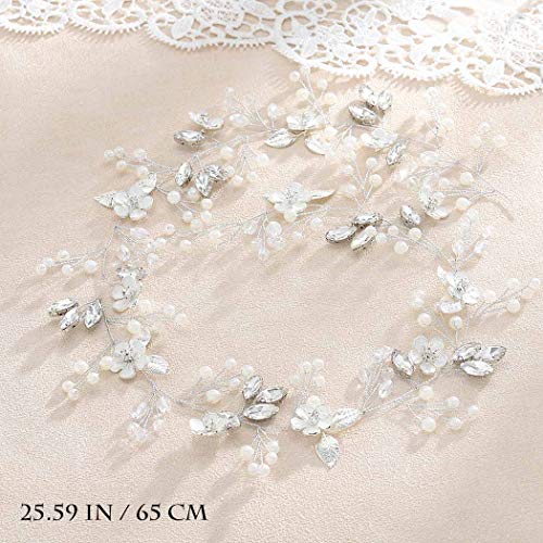 Barogirl Bride Wedding Headband Flower Hair Vine Crystal Bridal Hair Accessories for Women (Silver)