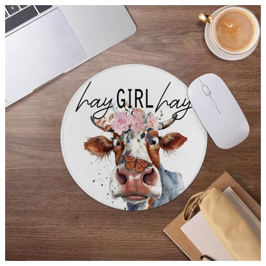 Funny Cow Mouse Pad,Cute Cow Floral Mousepad for Desk Home Office Dorm Computers Laptop Accessories,7.9x7.9 Inch