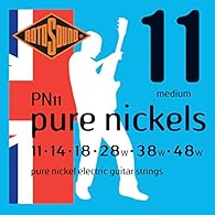 Rotosound strings for electric guitar PURE NICKELS6-str. PN11Medium 11-48 Made in UK, Pure Nickels, ideal for blues, rockabilly, perfect with vintage pickups. 100% pure nickel strings, warm tone Gentle on fingers and frets, easy pulling
