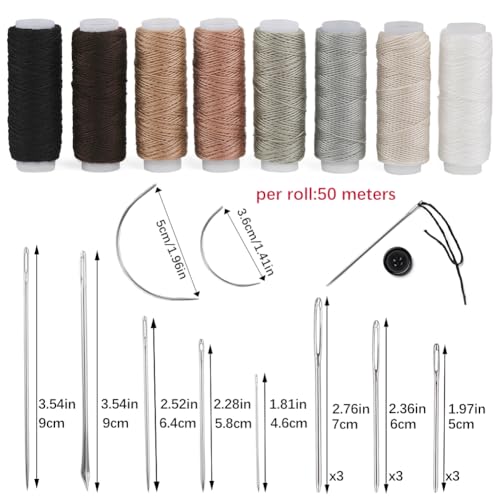 bagerla upholstery repair sewing kit heavy duty sewing kit with awl tools seam ripper hand stitching needles upholstery thread leather craft tool kit for shoes sofa tent carpet leather craft diy