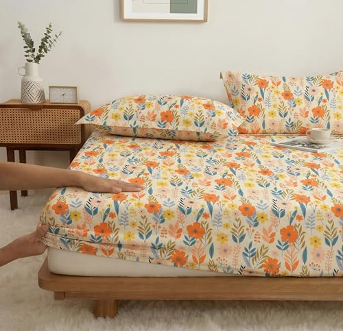 Image of VAS COLLECTIONS King Size Cotton Fitted Bedsheet (78 x 72 + 14 Inches) with Deep Pocket | 220 TC Soft Breathable Wrinkle Free Elastic Bed Sheet for King Mattress | (Beige)