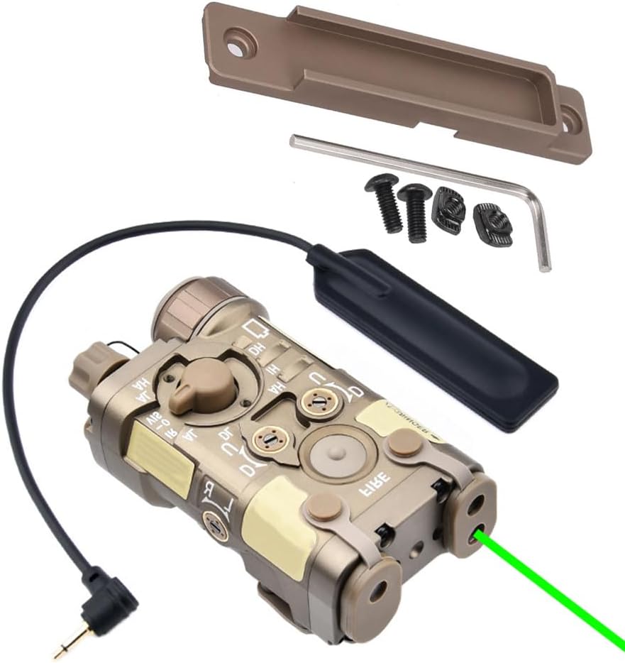 Metal L3-NL Box Aiming Laser Sights(with Red/Green/Blue Laser + IR Laser + 150 Lumens LED White Flashlight), & Modular Remote Pressure Switch & Pressure Switch Mount Slot Fit M&K System,Tan