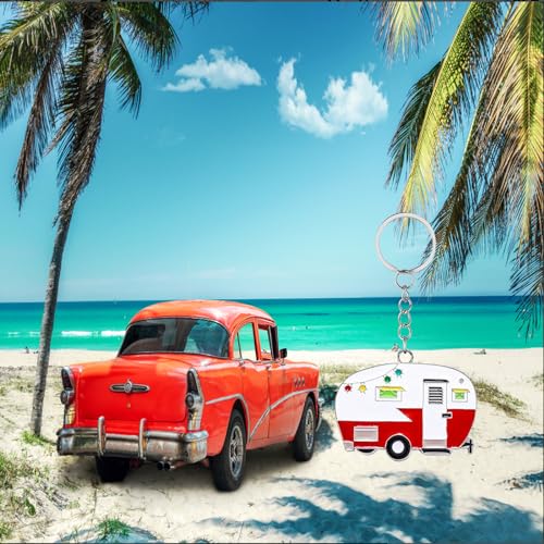 TJYAEKLTD Wohnwagen Schlüsselanhänger, 2 Pack Praktische und stilvolle Happy RV Camper Schlüsselanhänger Zubehör, CampingSchlüsselanhänger für Liebhaber (Red+Green)