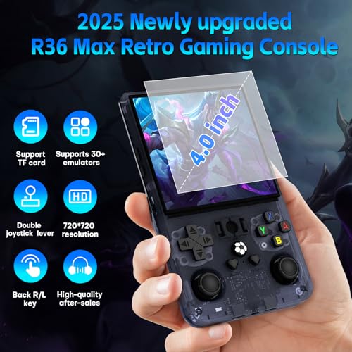 Image of R36MAX Retro Game Console, 4.0 inch Retro Gaming Console with 128GB Memory, Video Game Consoles with 4000mAh Battery, Transparent Grey
