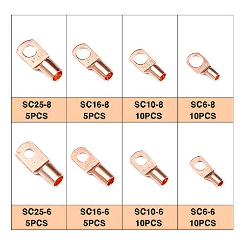 60pcs/Set SC6-25 Open Barrel Copper Lug Ring Battery Wire Connector Cable Crimp Terminal Kit