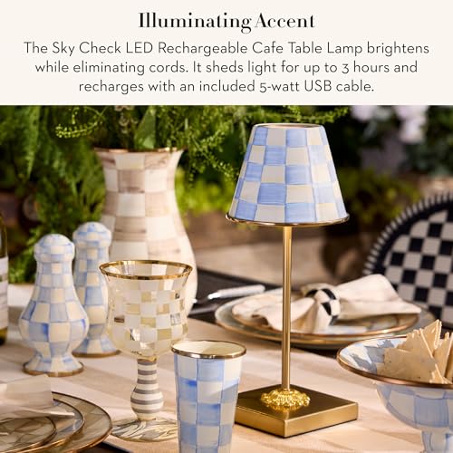 Image of MACKENZIE-CHILDS LED Cafe Table Lamp, Light-Blue-and-White Sky Check