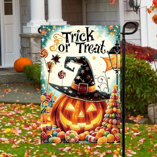 NHBTC Halloween Witch Hat Pumpkin Garden Flag 12x18 In Lawn Yard Decor Gift - image 3