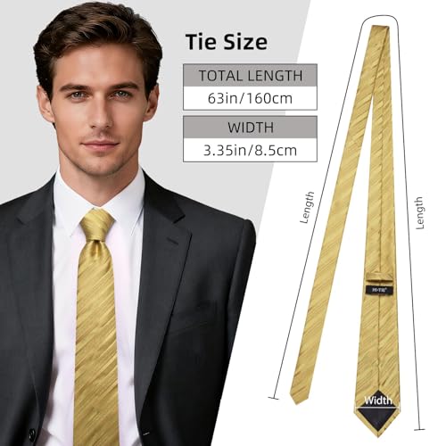 Image of Hi-Tie 63 inches Striped Paisley Extra Long Ties for Men Silk Necktie with Lapel Pin Tie Clip Big and Tall Men Formal Wedding