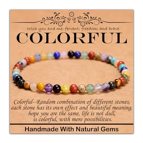 CHCCOYE 4mm Natural Healing Gemstone Bracelet Handmade Yoga Stretch Elastic Bracelet Stress Relief Crystal Jewelry for Men and Women (4mm Colorful)