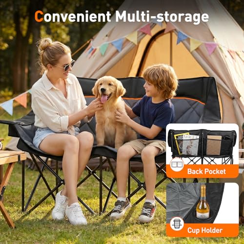 Double Camping Chair, Oversized Padded Heavy Duty Folding Loveseat Chairs - Image 7