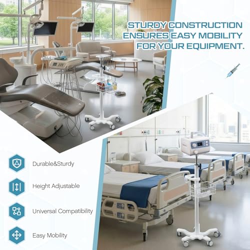 Image of DaisyInner Adjustable Mobile Medical Cart with Wheels, Load up to 33 Lbs, Laptop Rolling Cart with Storage Basket 16.5 inch x 16.7 inch Large Tabletop Medical Trolley Workstation for Hospital, Lab Use(Tray)