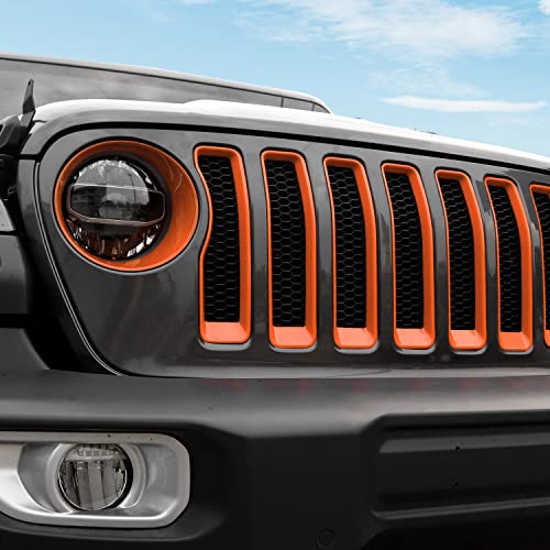 Image of CheroCar for JL Mesh Grille Grill Insert & Headlight Turn Light Cover Trim Exterior Accessories for Jeep Wrangler JL JLU 2018-2026 & Gladiator JT 2020-2026