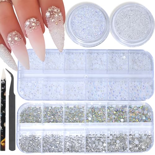 DZHILHMX Flatback Rhinestones and Pearls - Nail Charms for Acrylics Nails Crystals, Half Rounds Gems, Accessories for DIY Nail Art Decor Kits 4 Boxes