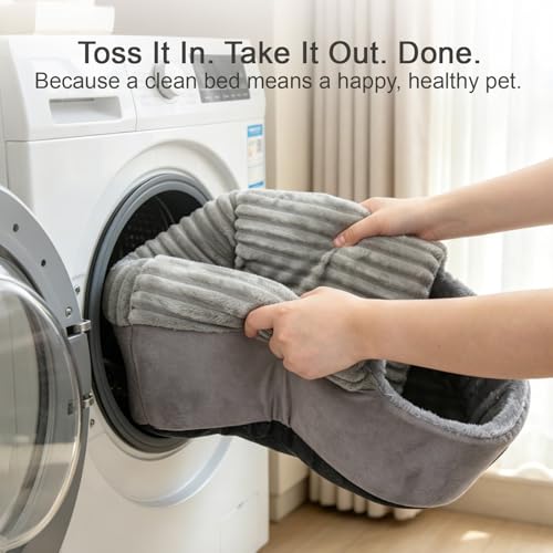 Cat Bed Cave with Pillow & Cat Toys, Cozy Cat Beds for Indoor Cats | 15.7in,Up to 10 lbs, Dual-Sided Cushion, Reversible Comfort for All Seasons, Semi-Enclosed Design, Machine Washable, Grey - Image 8