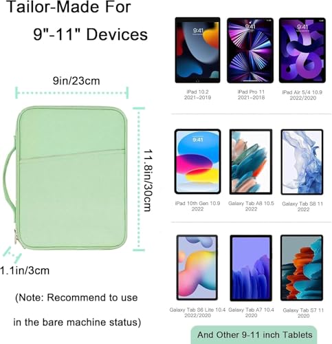 Image of Tablet Sleeve 11 Inch Waterproof Slim Tablet Pouch with Pocket & Zipper Compatible with Tablets or iPad Upto 11 Inch Shockproof, Lightweight Cover Bag Case, Green