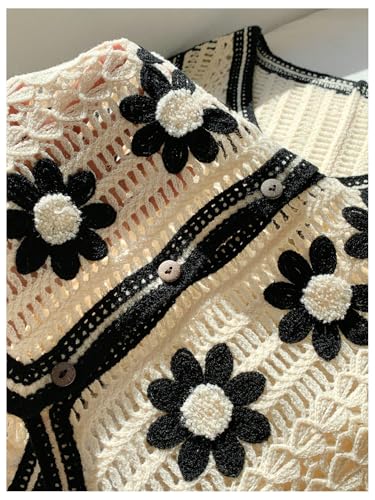 Image of Verdusa Women's Sweater Vest Button Front V Neck Sleeveless Crochet Plaid Checkered Knit Sweater Vest