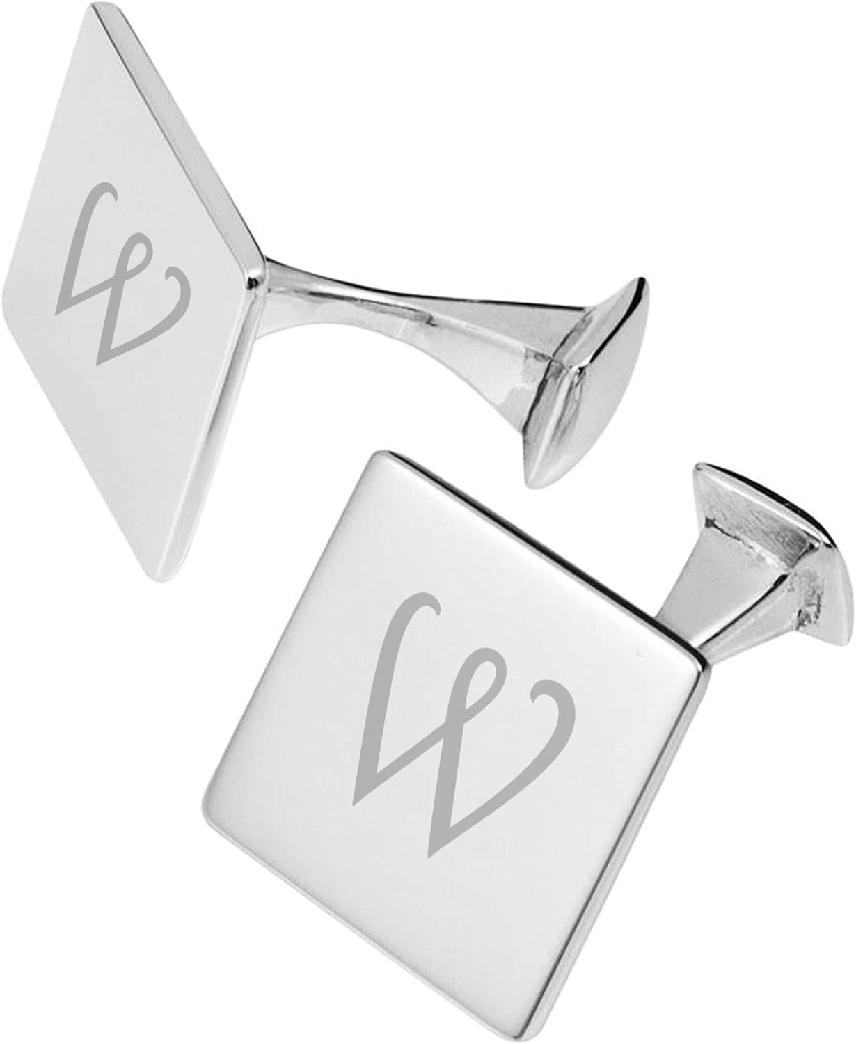 Cunill Personalized Sterling Silver Square Cufflinks For Men, Set of 2 Custom Engraved Sterling Cuff Links with Monogram one size