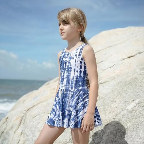 Image of Girls One Piece Swimsuits Leopard Bathing Suit for Kids Hawaiian Swimwear with Skirt Swim Dress 3-16 Years
