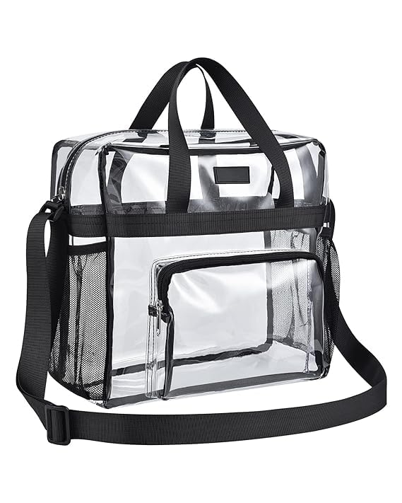 unicrafts Clear Transparent Tote Bag 12x12x6 Inches | Stadium Approved See-Through PVC Carry Bag for Work, Gym, Sports Events & Concerts | Durable Waterproof Shoulder Tote (Black)-picture-11