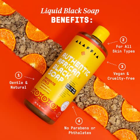 Alaffia Skin Care, Authentic African Black Soap, All In One Liquid Soap, Moisturizing Face Wash, Sensitive Skin Body Wash, Shampoo, Shaving Soap, Shea Butter, Tangerine Citrus (2 Pack-32 Fl Oz Ea) #TOP7