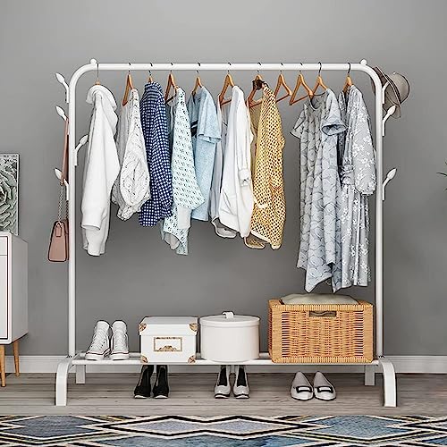 Image of Ozoy Metal Multifunctional Heavy-Duty Quality Garment Stand Cloth Rack Freestanding Storage with Bottom Shelves Adjustable Single Solid Stainless Steel