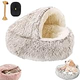 Olvys Cozy Cocoon Dog Bed, Hooded Cave Pet Bed for Small Medium Dogs, Fluffy Plush Covered Burrow Nest with Washable Fabric & Non-Slip Base, Anti-Anxiety Cozy Bed for Dogs & Cats(Coffee,Medium)