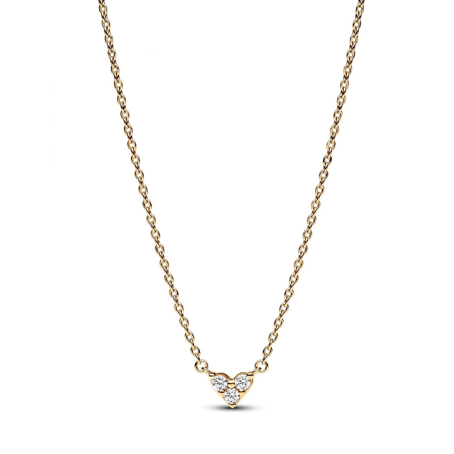 Pandora Gold Triple Stone Heart Collier Necklace
