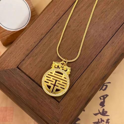 Feng Shui Golden Double Happiness Pendant Necklace, Traditional Chinese Good Luck Amulet Gifts for Mom and Sister3