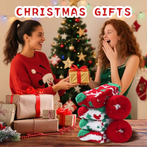 Image of floconssy Fuzzy Socks for Women Gifts, Fluffy Cozy Plush Soft Slipper Socks for Fall Winter Christmas Warm Home 5 /6 Pairs