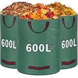 RITOLLO groß Gartensack 3x600 L – Laubsack Gartenabfallsack,4 Griffen,100x85 cm, wasserdicht,faltbar&wiederverwendbar,Big Bag&Grünschnittsack für Rasenschnitt, Laub&leichtes Material