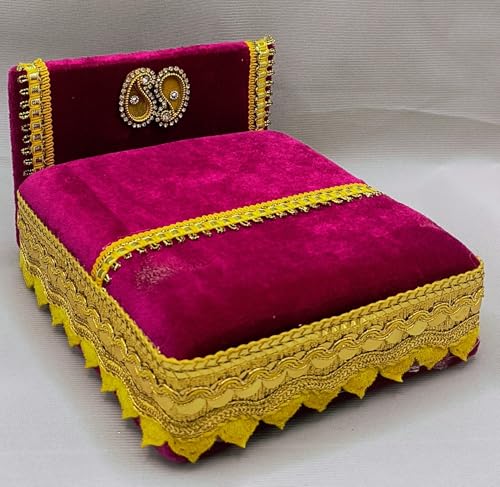 Image of RD Handicraft Thakur ji Bed, Laddu Gopal ji Bed, Bal Gopal ji Bed with Blanket Silk All Purpose Chowki |Maharani (17x16x10 cm)