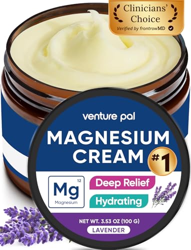 Venture Pal Magnesium Lotion, Topical Magnesium Cream for Sleep, Leg Cramps & Pain, Muscle Relaxation, Calm, Moisturizing Supplement with Coconut Oil, Shea Butter & Hyaluronic Acid, Safe for Kids
