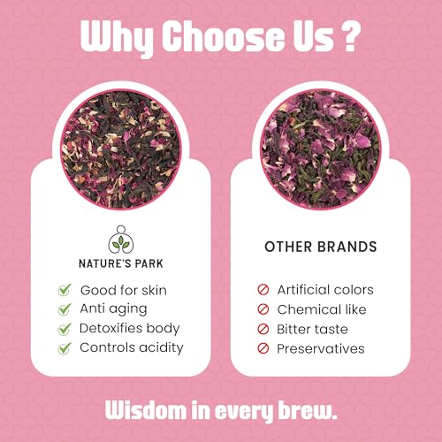 Image of Nature's Park - Rose Cardamom Green Tea - 100g - Natural Stress Reliever, Skin & Hair Health with Antioxidants - Made with 100% Loose Leaf, Natural Cardamom & Rose Petals - Herbal Tea