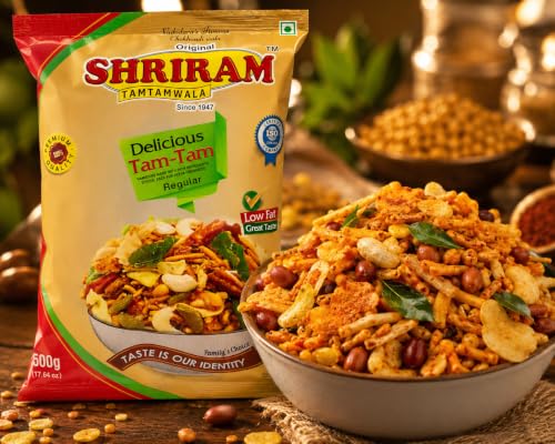 Image of SHRI RAM TAMTAMWALA Delicious Tamtam Regular Mixture Vadodara Tamtam Mix Namkeen 250gm (Pack Of - 4)