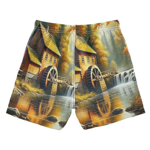 Fall Tree River House Boys Swim Trunks Quick Dry Toddler Swimsuit Boy Board Shorts Bathing Suits Swimwear L Multi2