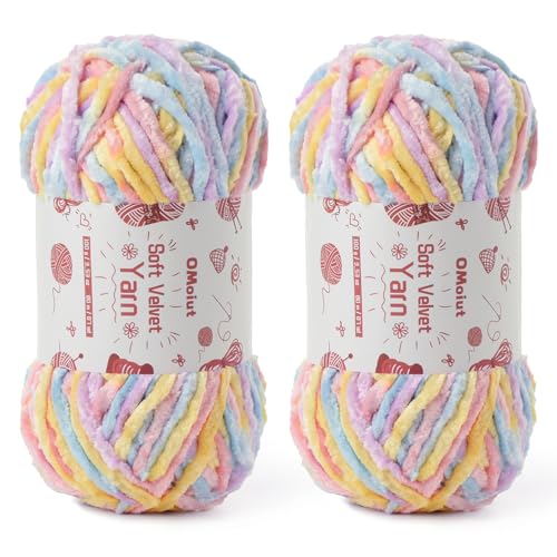 Image of 2x100g Fluffy Velvet Chenille Yarn for Crocheting and Knitting, 80m (87.5yd) Baby Yarn for Crocheting Soft, Crochet Chunky Yarns Amigurumi Yarns (2 Macaron)