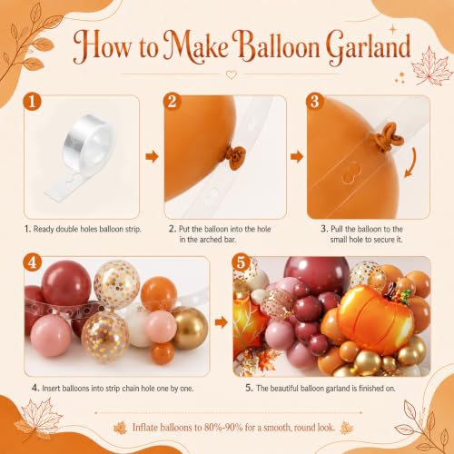 Image of Thanksgiving Fall Balloon Arch Garland Kit, Orange Balloon Arch with Leaf Foil Ballon Dusty Pink Burgundy Burnt Orange Baloon for Autumn Birthday Hello Fall Shower Party Decorations