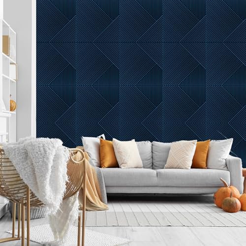 Image of Kayra Decor 3D Self Adhesive Wall Panels Navy Blue Stripe Design Pack of 40 Covers 107.80 sq. ft.