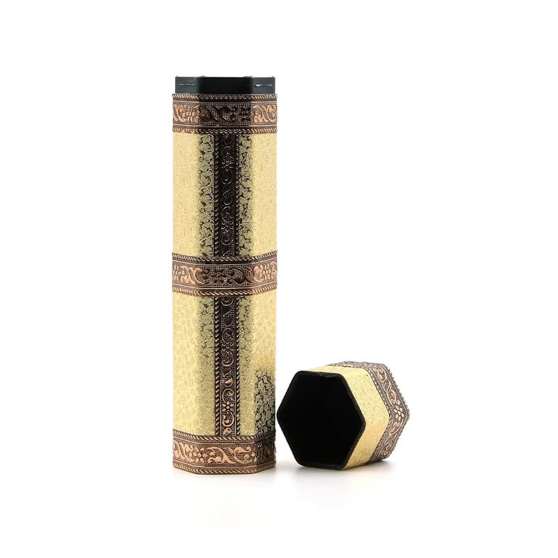 macsen Agarbatti Holder | for Home and Office Use | Hexagonal Design| Plastic Body | Safety Storage Container for Incense Sticks | Decorative Finish | Microfibre Patterned Tube Organizer | Gold Color-image-15