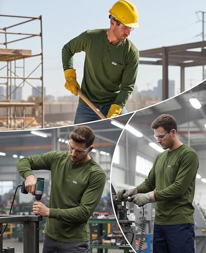 Image of BOCOMAL FR Shirts for Men Long Sleeve EX Soft Flame Resistant Henley CAT2