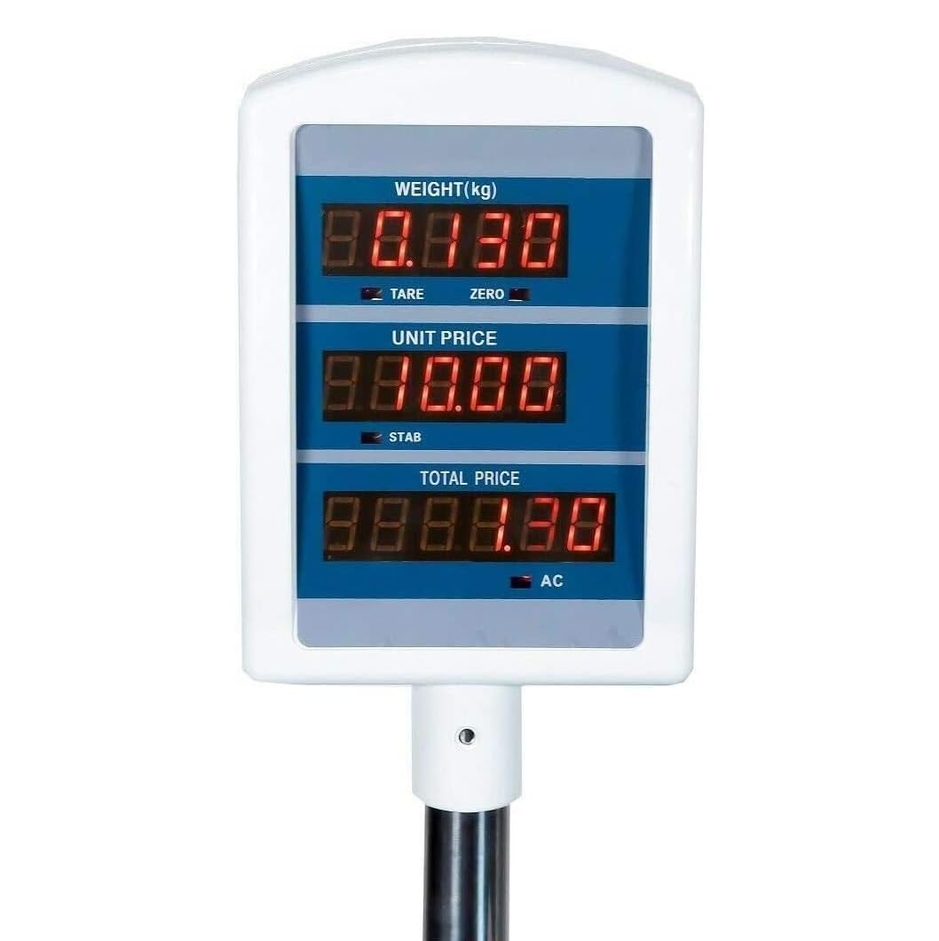 Bascula balanza Comercial para Pesar Fruta, verdura, carne. Peso 30kg Suma 2 en 1 bateria interna y corriente 220V inalambrica pantalla delantera y trasera telescopica.