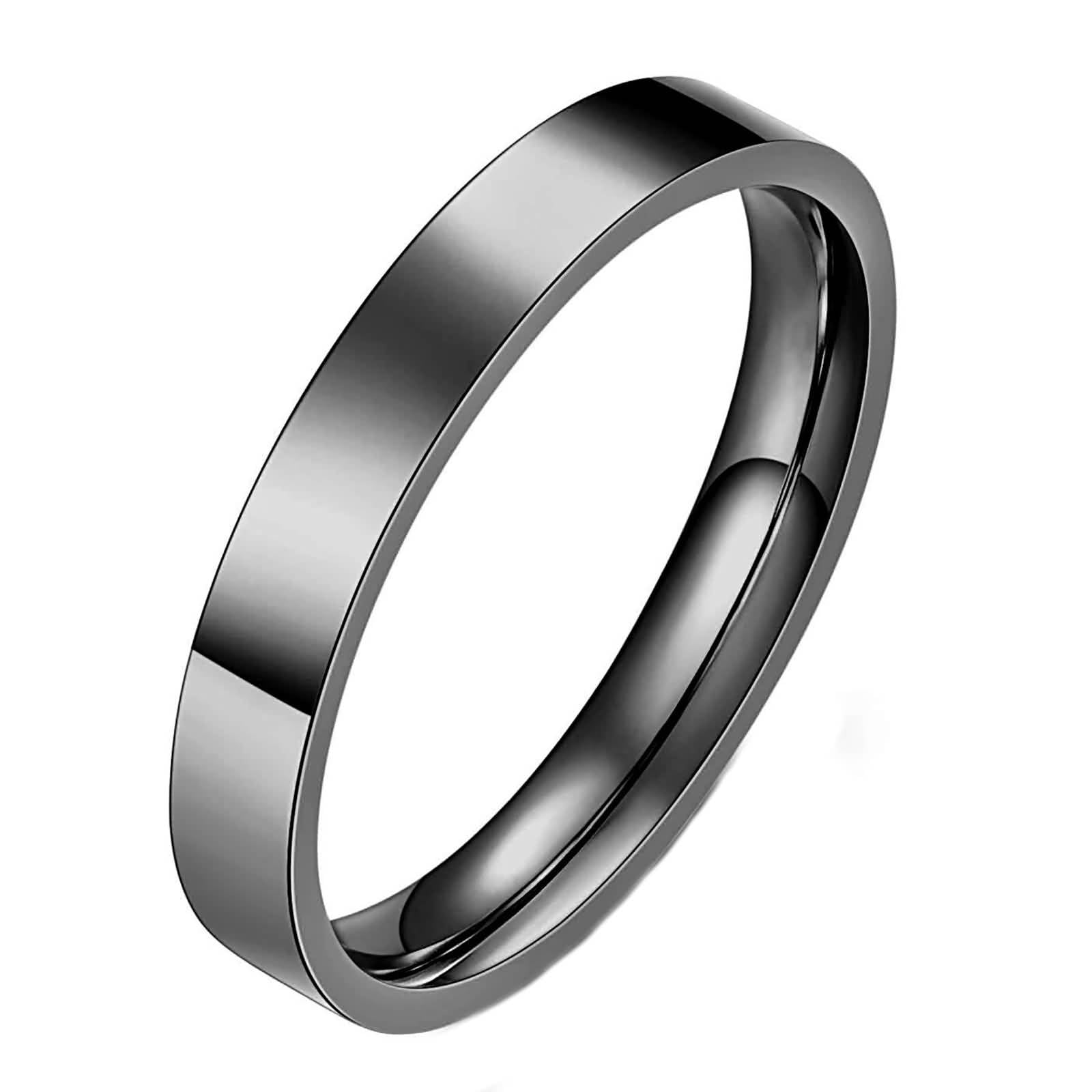 Beydodo Anillo Negro,Anillos con Nombre Personalizado Redondo Pulido 3MM Anillos Hombre Acero Inoxidable Hombre