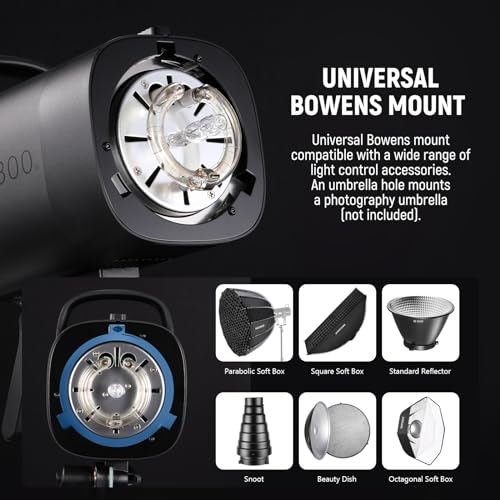 NEEWER 600Ws Studio Monolight Flash Light Kit: 2 Pack S101-300W 5600K Strobe Lights with 150W Modeling Lamps/Bowens Mount/Softboxes/Stands, Reflector/RT-16 Trigger/Bag for Photography Portrait Product