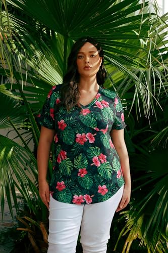 Image of TIYOMI Plus Size Tops for Women V Neck Tshirts Basic Tunic Casual Hawaii Floral Tie Dye Camo Summer Short Sleeve Tee XL-5XL
