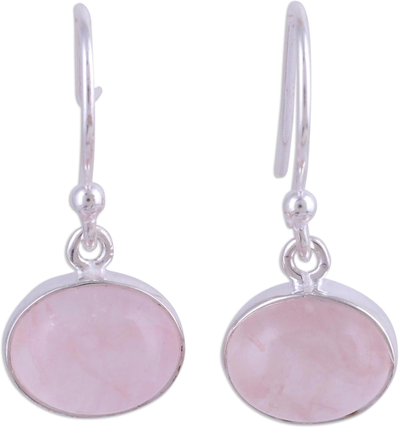 NOVICA Artisan Crafted Sterling Silver Rose Quartz Dangle Earrings | Pink Gemstone | French Wire Hook | Hypoallergenic | High Polish Finish | Lead & Nickel Free | India 'Pink Aurora'