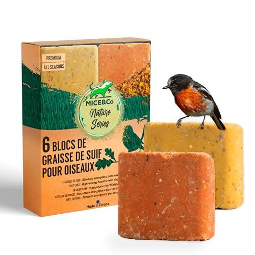 Mice&Co Gâteaux de Suif Naturels pour Oiseaux Sauvages - Nourriture Nutritive avec Graines de Millet et Cacahuètes, Blocs de Graisse Résistants pour Jardin, Pack 6 Unités