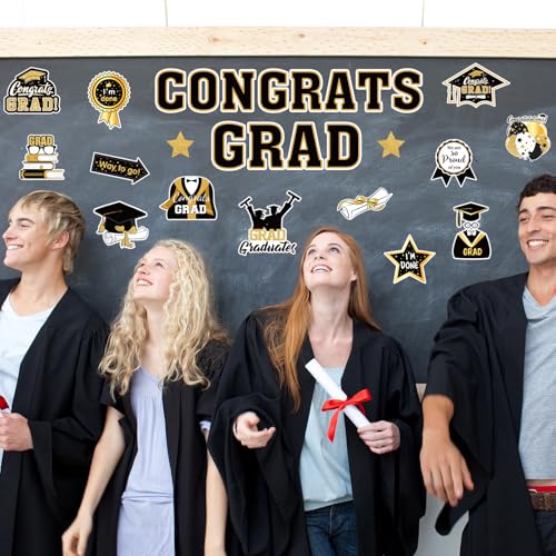 Image of JarThenaAMCS 28Pcs 2026 Graduation Car Magnets Magnetic Garage Door Stickers Congrats Grad Cap Automotive Cruise Refrigerator Decals for Home Classroom Party Decoration (Black, Gold)
