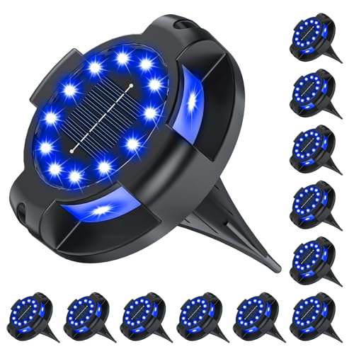 Solar Pathway Lights Outdoor 12 Packs, Bright Blue 16 LEDs Solar Ground Lights Walkway Lights with Side Light, Waterproof Solar Deck Light for Yard Walkway Garden Poolside Driveway Decorations
