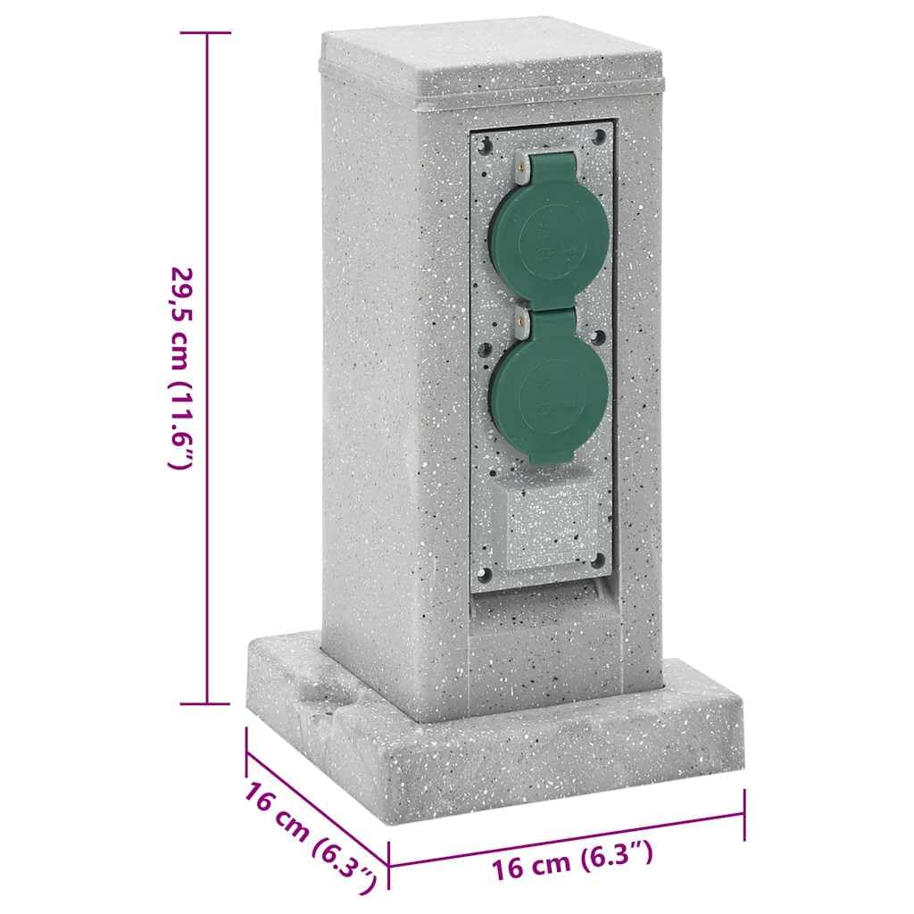 vidaXL Presa Esterno Picchetto 4Vie Grigio Effetto Pietra 16x16x29,5cm, presa da giardino con picchetto, presa elettrica da esterno, distributore energia da giardino